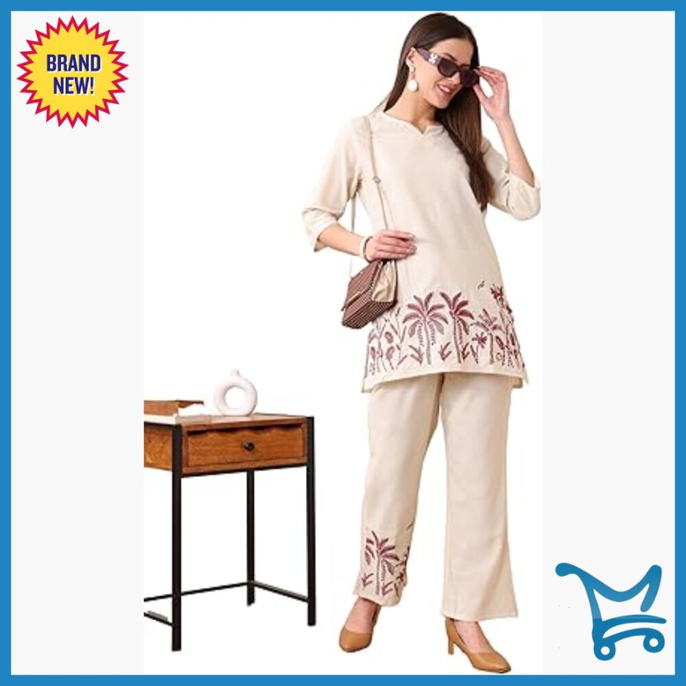 Floral Tunic and Wide Leg Pants Set, Cotton Blend, X-Large, Boho Co-Ord Outfit